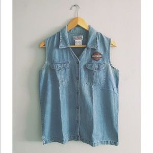 Vintage Harley Davidson Patch Denim Vest
